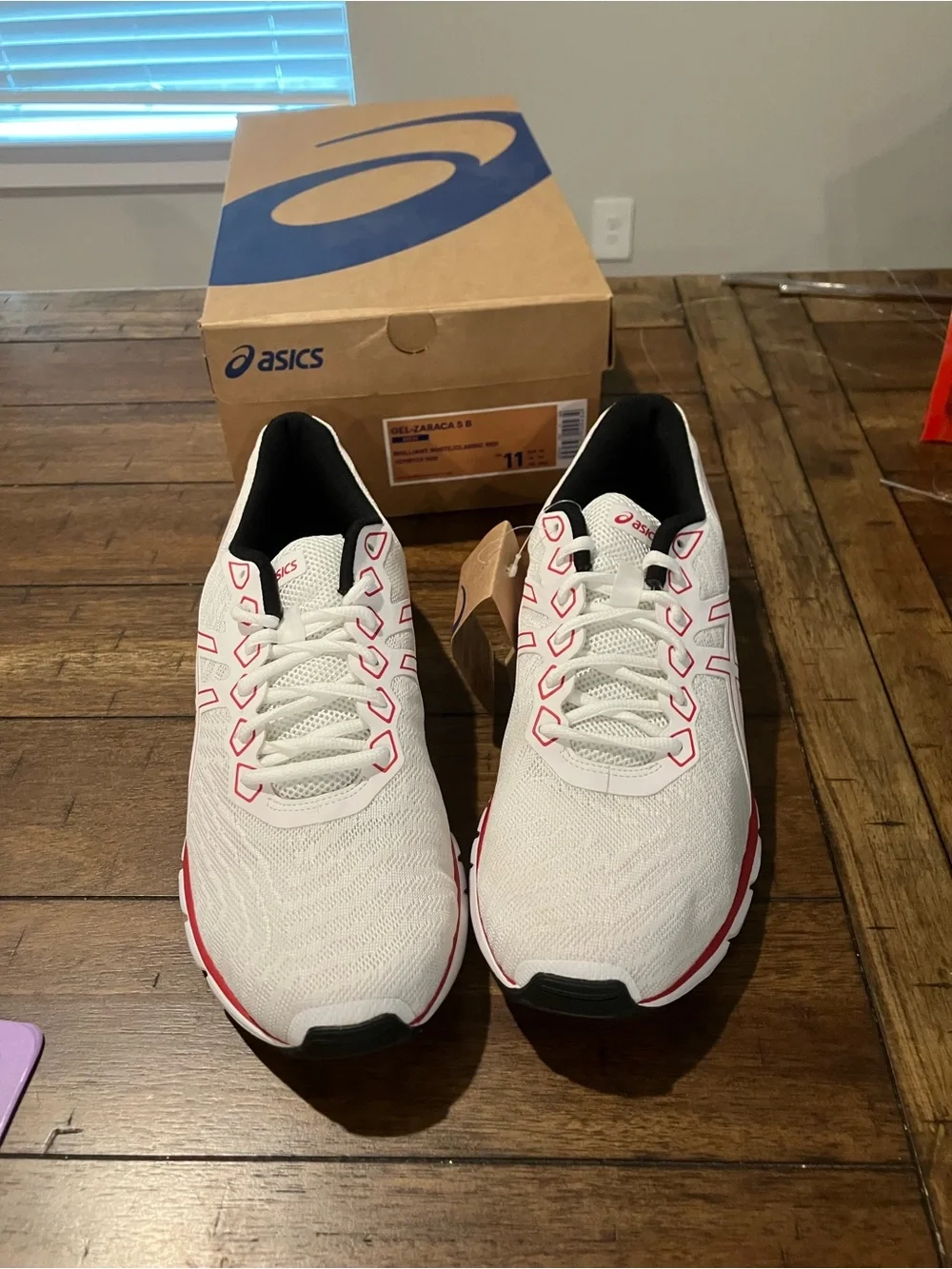 Asics White & Red GEL-ZARACA 5 B Running Shoe